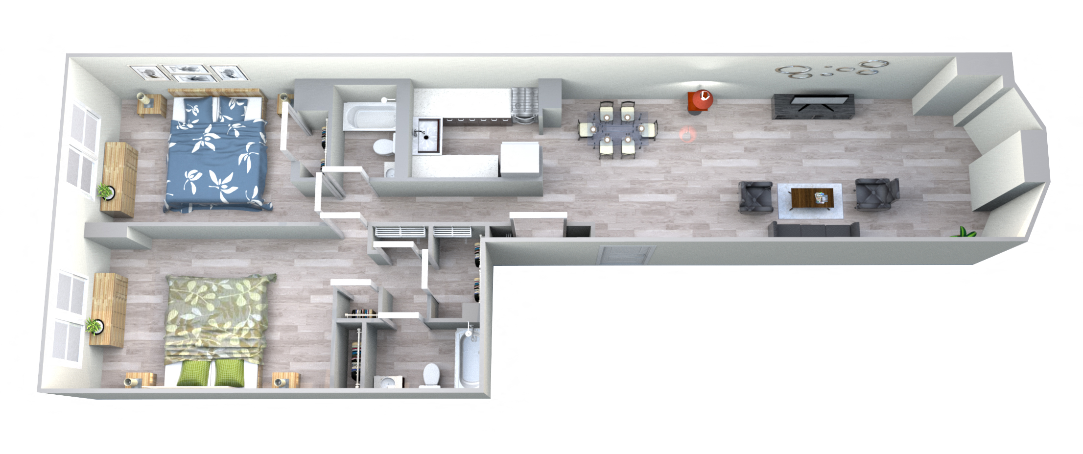 Floor plan for 2 beds, 2 baths, 1550 sqft